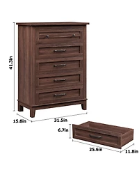 gaomon 41.3" Tall 5-Drawer Brown Freestanding Wooden Chest Vertical Dresser