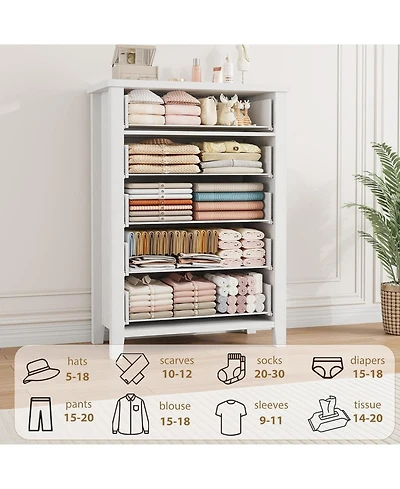 gaomon 5-Drawer Engineered Wood Waterproof Top, Anti-Tip, Lacquered Storage Chest Farmhouse Dresser