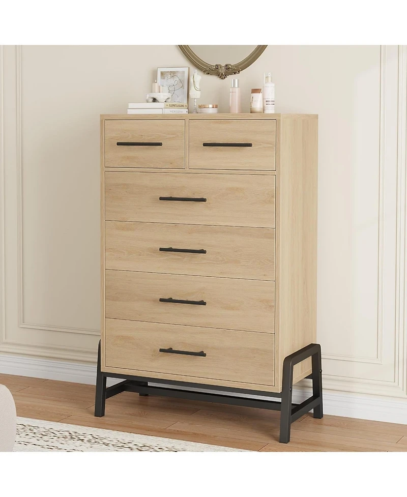 gaomon 4+2 Drawer Engineered Wood Modern Dresser with Chic Legs, Waterproof Top and Anti-Tip Design