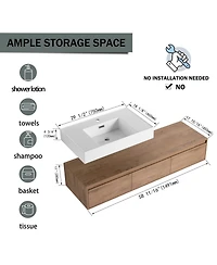 Streamdale Furniture 60" Wall-Mount Vanity, Resin Sink, Soft Close Drawer