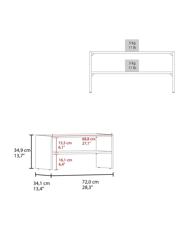 Fm Furniture Shoe Rack, 2 Open Shelves, Low Horizontal Design, Freestanding Unit, Bedroom Use, White