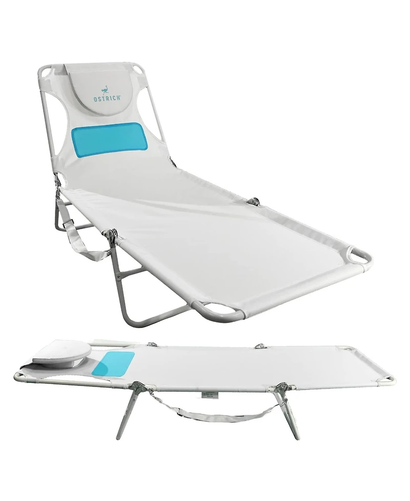 Ostrich Ladies Comfort Lounger, Foldable Beach Camping Pool Tanning Chair, White