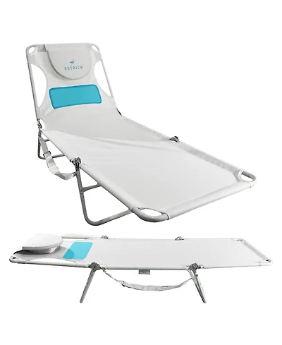 Ostrich Ladies Comfort Lounger, Foldable Beach Camping Pool Tanning Chair, White