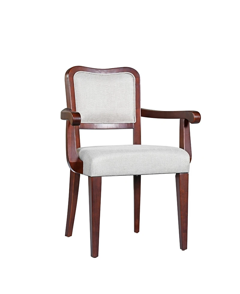Streamdale Furniture Walnut Dining Chairs Set of 2, Beige Fabric, Padded Armrests