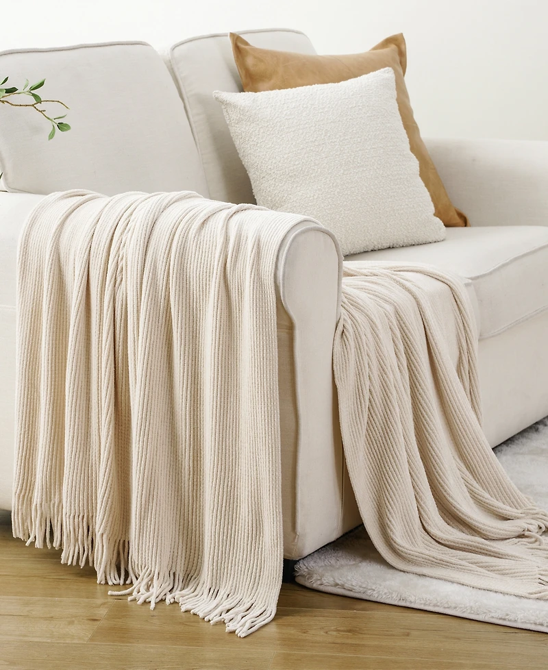 Battilo Classic Textured Ribbed Knit Throw, 50" x 60"
