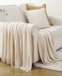 Battilo Classic Textured Ribbed Knit Throw, 50" x 60"