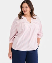 Style & Co Plus Size Printed Split-Neck 3/4-Sleeve Top, Macy's Exclusive
