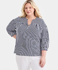 Style & Co Plus Printed 3/4-Puff-Sleeve Top