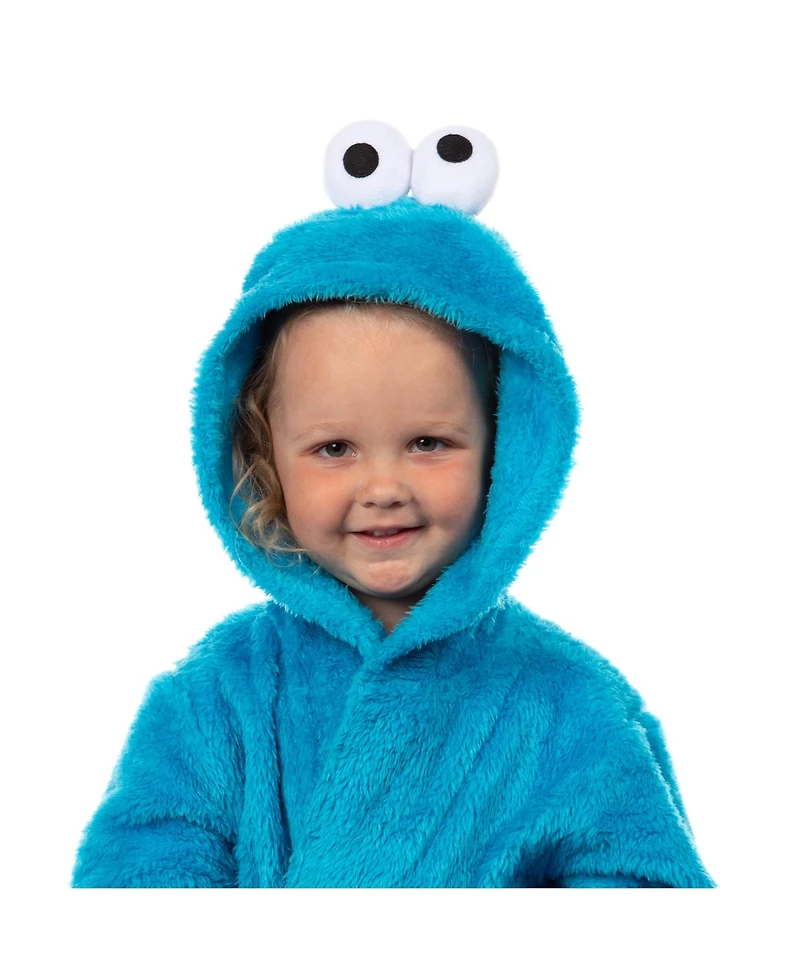 Sesame Street Toddler Bathrobe Cookie Monster Hooded Robe With 3D Eyes