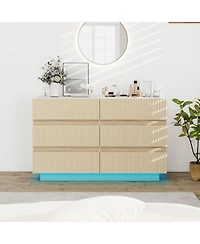 Streamdale Furniture Fluted 6-Drawer Double Dresser with Led