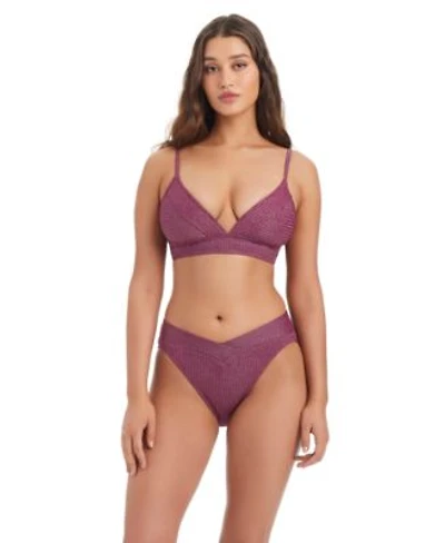 Bar Iii Womens Rib Shine Over The Shoulder Swimsuit Bra V Waist High Leg Swim Bottoms Macys Exclusive