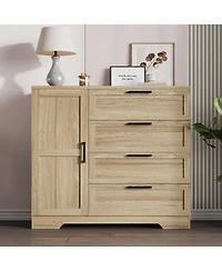 gaomon 4-Drawer Wood Modern Dresser with Wardrobe Closet and Hanging Rod