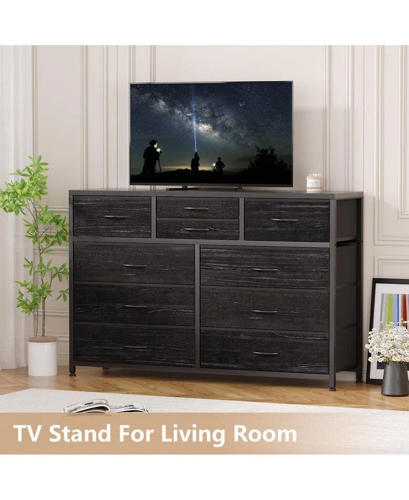 gaomon 10-Drawer Modern Fabric Dresser for Bedroom, Large Storage Chest, 45" Tv Stand, Living Room, Hallway Organizer