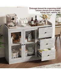 gaomon 43 Inch Buffet Cabinet with Storage, Modern Sideboard with Guardrail, Adjustable Shelves, 3 Drawers, Kitchen, Grey
