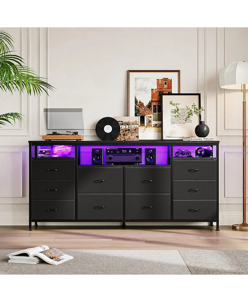 gaomon 63.3 Inch Black Dresser for Bedroom, 10 Drawer Dresser, Tv Stand, Large Storage Chest Organizer