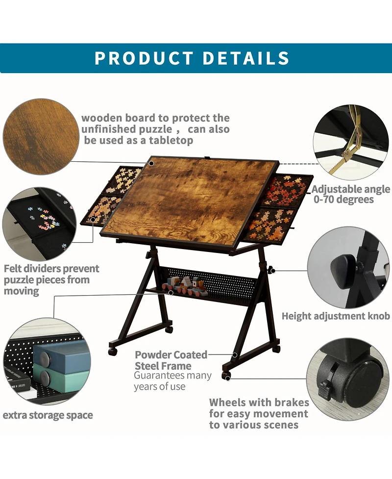 Streamdale Furniture 1500 pieces Jigsaw Puzzle metal Table board for adults gift with 4 trays