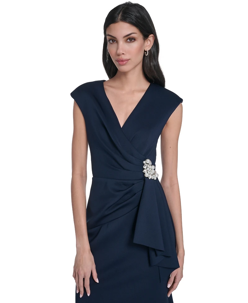 Eliza J Women's V-Neck Front Drape Ball Gown