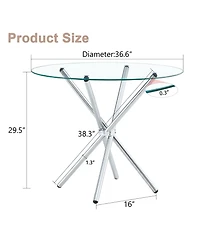 Streamdale Furniture Unique Round Glass Dining Table with Silver Legs