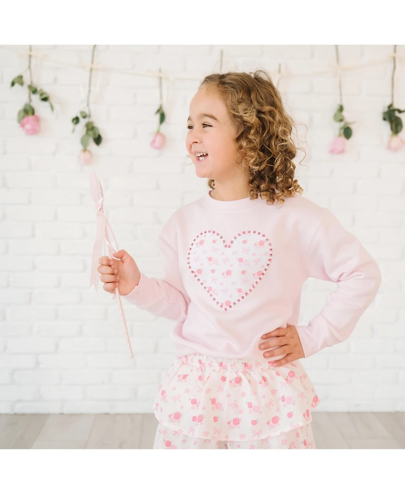 Sweet Wink Toddler Girls Dainty Rose Pearl Heart Patch Sweatshirt