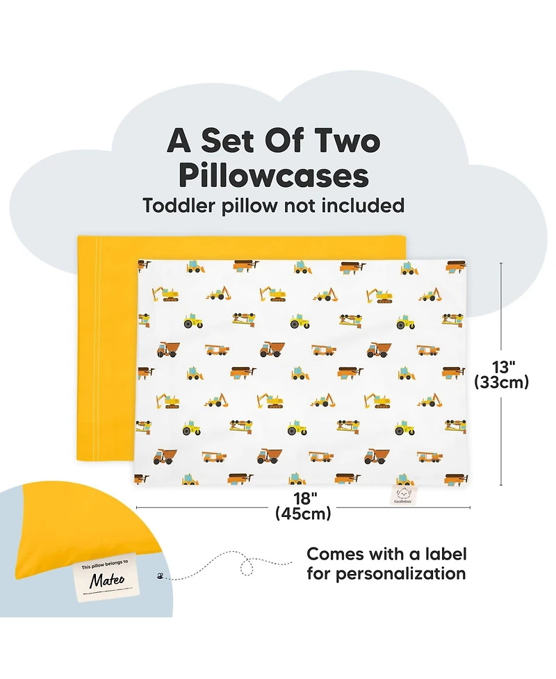 KeaBabies Toddler 2-Pack Pillowcases for 13x18 Pillow, Organic Cotton Pillow Case Cover for Sleeping, Soft & Durable