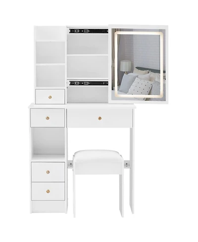 Streamdale Furniture Led Mirror Vanity Table with Stool