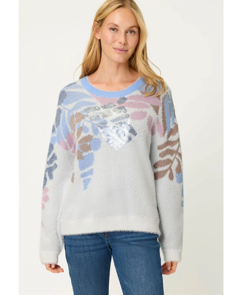 Olsen Women's Floral Plush Sweater