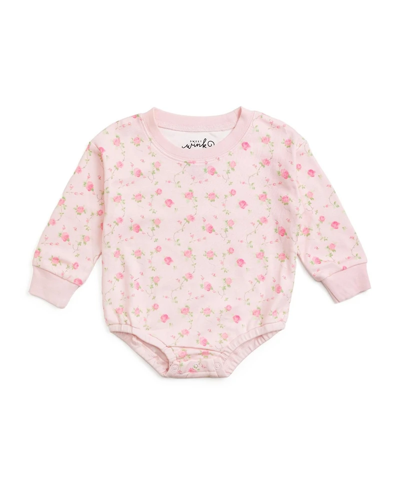 Sweet Wink Baby Girls Pink Rose Long Sleeve Romper