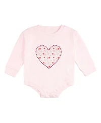 Sweet Wink Baby Girls Dainty Rose Pearl Heart Patch Long Sleeve Romper