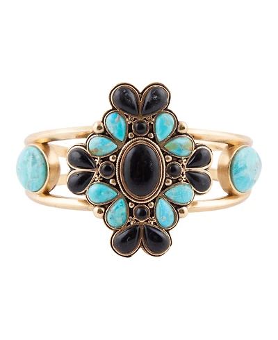 Barse Barcelona Blue Turquoise Black Onyx Golden Cuff Bracelet