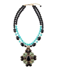 Barse Barcelona Blue Turquoise and Black Onyx Golden Statement Necklace