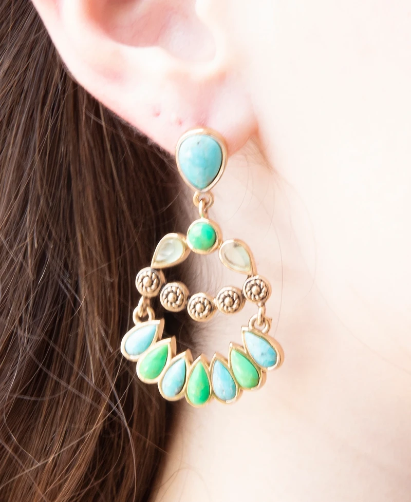 Barse Legacy Blue and Lime Turquoise Golden Post Drop Earrings