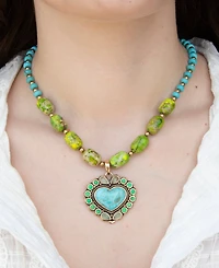 Barse Legacy Heart Lime Green and Blue Turquoise Golden Pendant Necklace