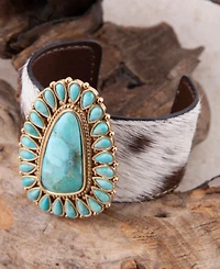 Barse Genuine Turquoise Golden Bronze Cow Hide Cuff Bracelet