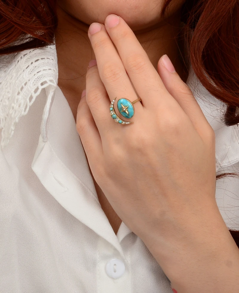 Barse Celestial Blue Turquoise Golden Bypass Ring