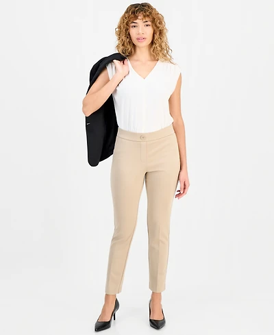 Anne Klein Essentials Petite Ponte-Knit Pull-On Slim Pants