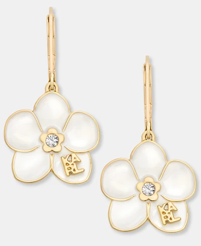 Karl Lagerfeld Paris Gold-Tone Enamel Flower Logo Drop Earrings