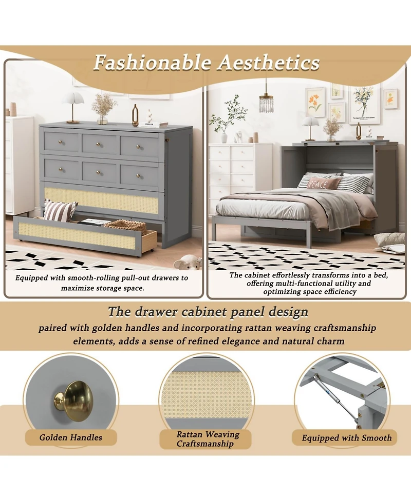 Streamdale Furniture Full Murphy Bed with Large Drawers, Gray