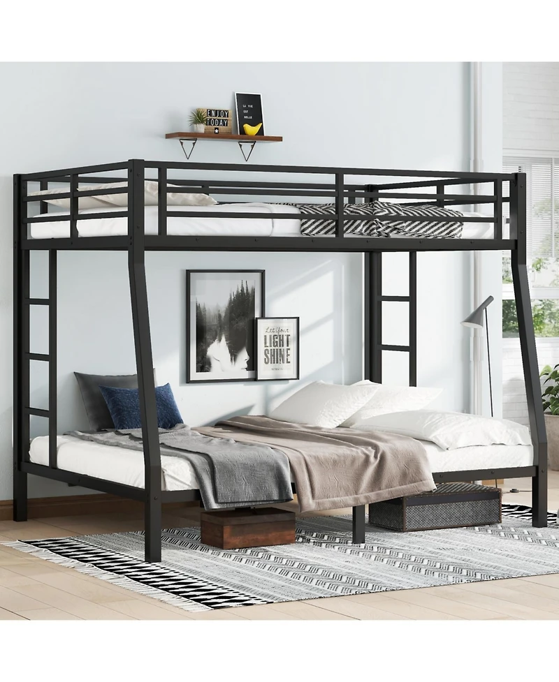 Streamdale Furniture Metal Full Xl over Queen Bunk Bed for Teens/Adults - Space-Saving, Noise Reduced