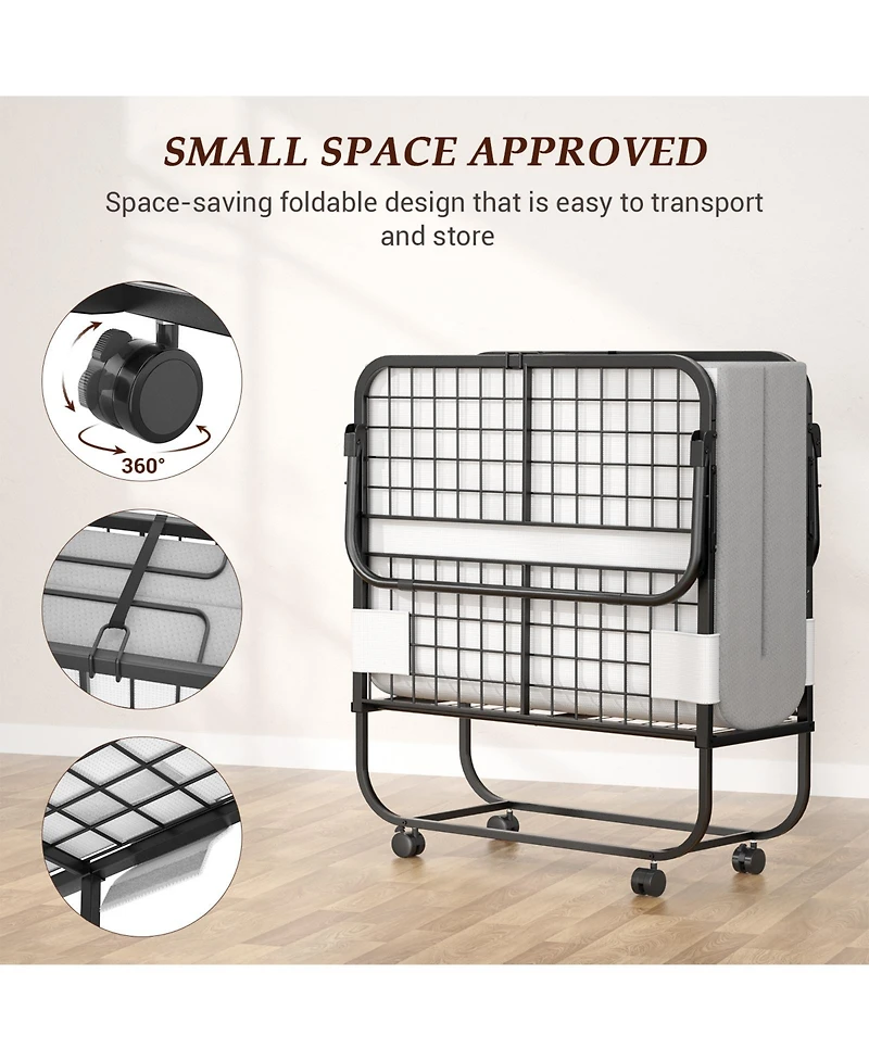 Aheaplus 38" Twin Size Folding Bed with 4.5" Memory Form Mattress and Sturdy Metal Frame