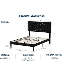 gaomon Full Size Upholstered Platform Bed with Button Tufted Headboard, Under Bed Storage, Sturdy Wood Slats