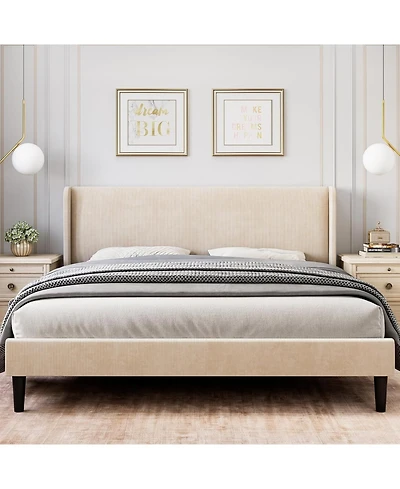 gaomon Easy Assembly King Size Bed Frame Upholstered Platform Bed Space Saving, for Living Room