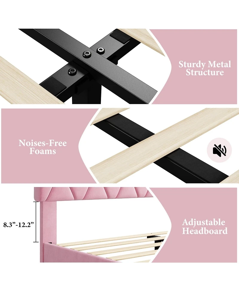 gaomon Queen Bed Frame with Upholstered Headboard, Heavy-Duty Platform Bed Frame with Strong Wood Slats, No Box Spring