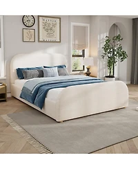 Streamdale Furniture Streamdale Queen Size Linen Upholstered Bed Frame with Curved Headboard, Beige