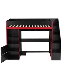 Streamdale Furniture Gaming Loft Bed with Desk and Storage, Led Lights, Twin