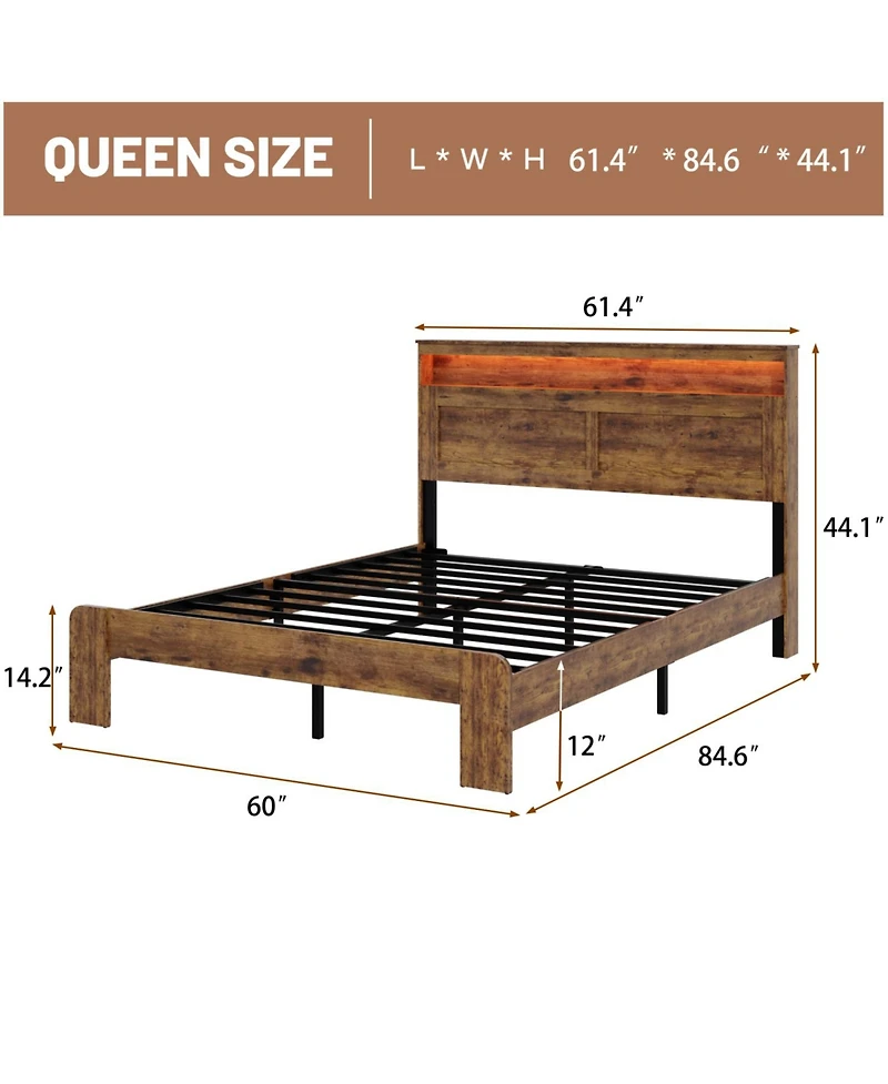 Streamdale Furniture Streamdale Queen Bed Frame w/ Led Headboard, Usb Ports & Under Bed Storage