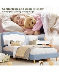 gaomon Upholstered Bed Frame for Kids with Scallop Headboard, Velvet, No Box Spring Needed