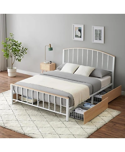 gaomon Full Size Metal Bed Frame with Headboard & Footboard 4 Storage Drawers No Box Spring