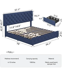 gaomon Full Size Bed Frame 4 Storage Drawers and Headboard Linen Upholstered Diamond Tufted Easy Assembly Noise-Free