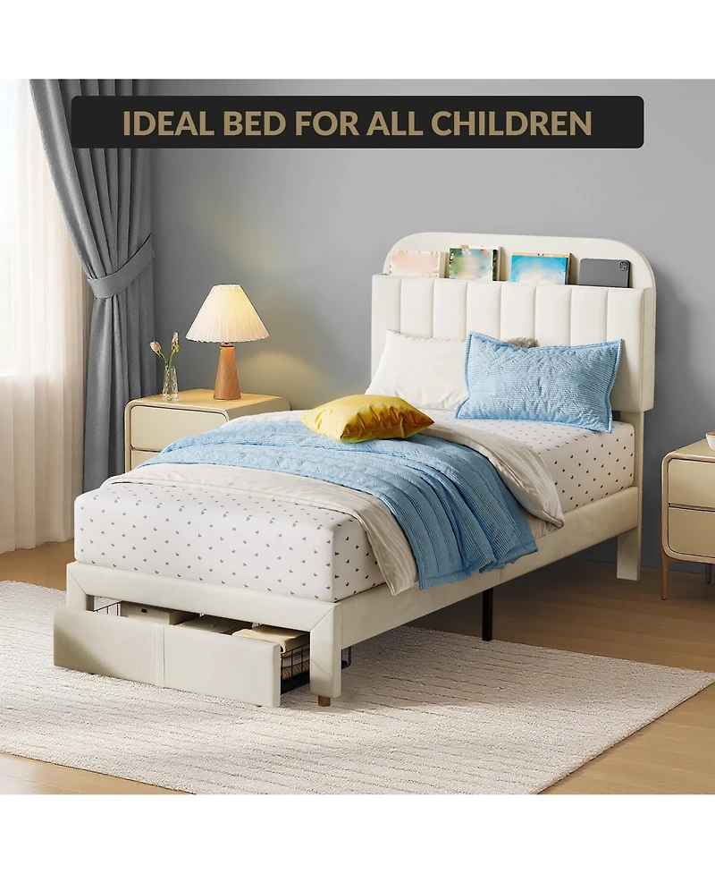 gaomon Easy Assembly Twin Size Bed Frame Upholstered Platform Bed Space Saving, for Living Room, Guest Room