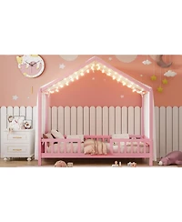 Streamdale Furniture Streamdale Montessori Floor Bed with Canopy, Twin Bed Frame for Kids